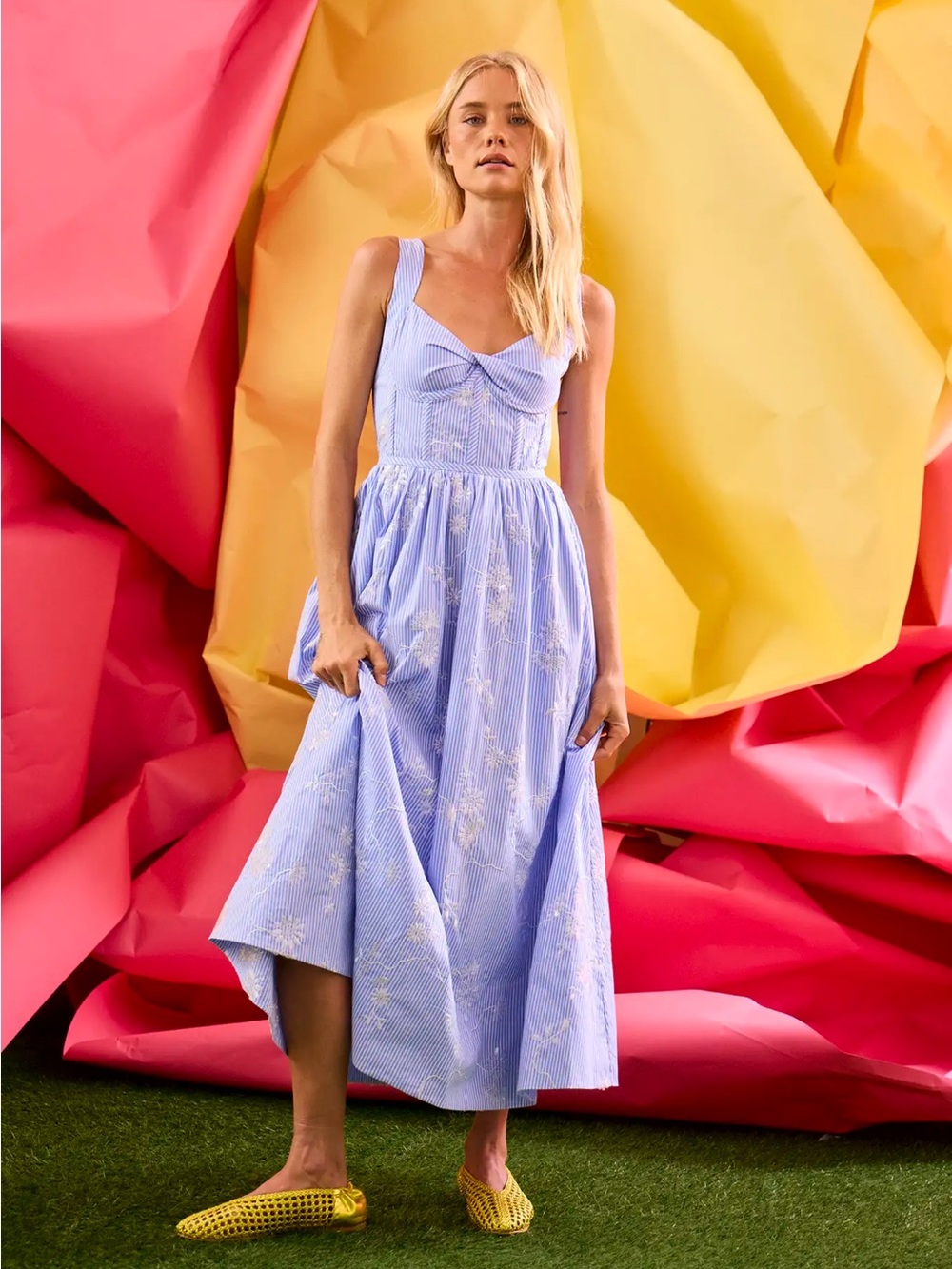 HUNTER BELL Light Blue Floral Stripe Midi Dress - Picture 3 of 3